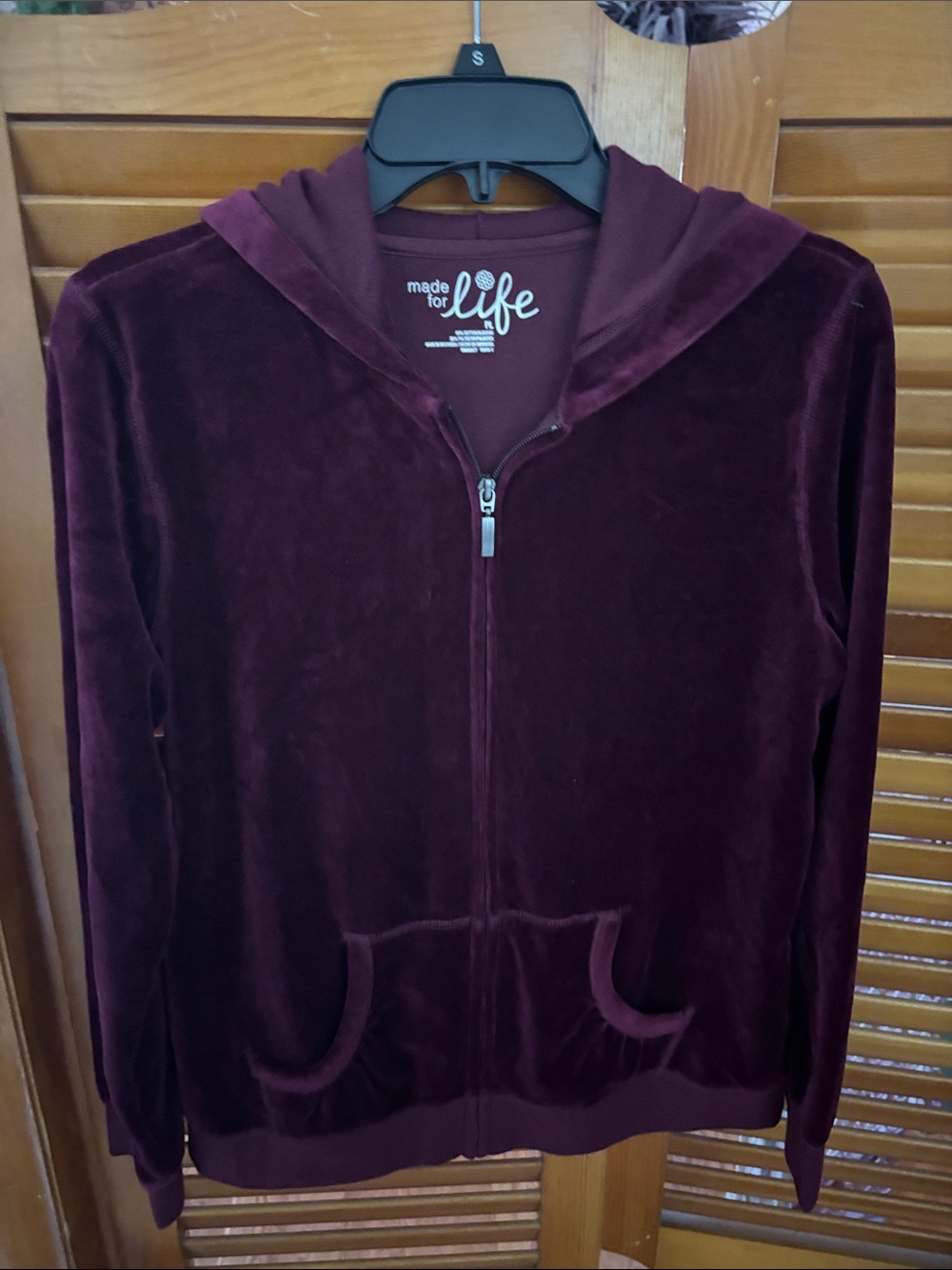 made for life Maroon Velvet Zip-Up Hoodie